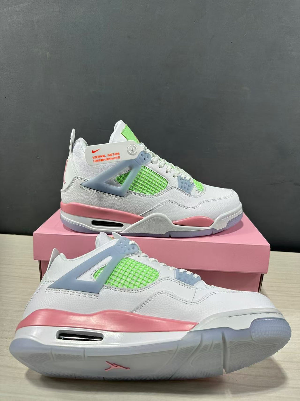 Air Jordan 4 Retro White Pink Green Sneakers IB7068-100
