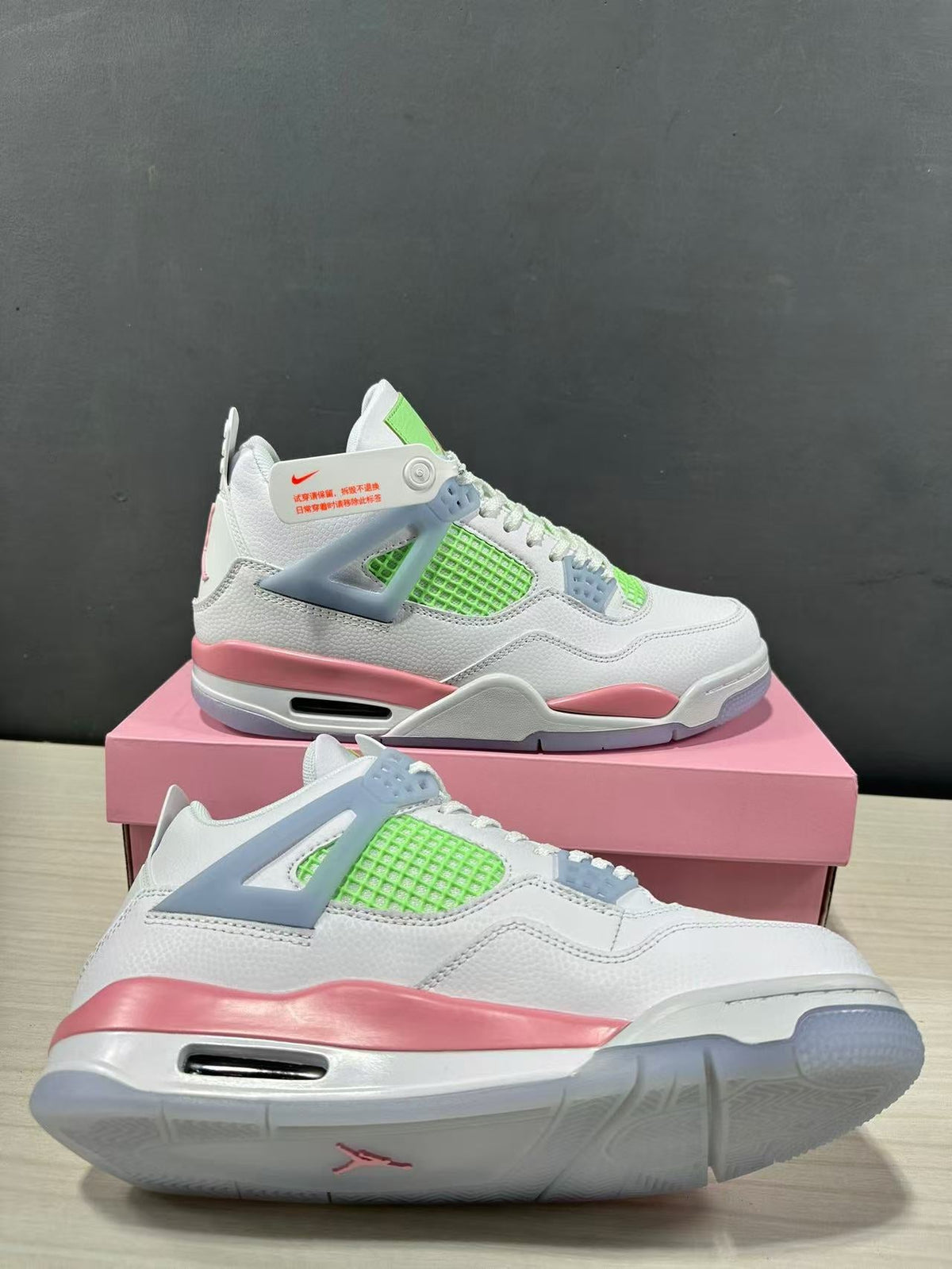 Air Jordan 4 Retro White Pink Green Sneakers IB7068-100
