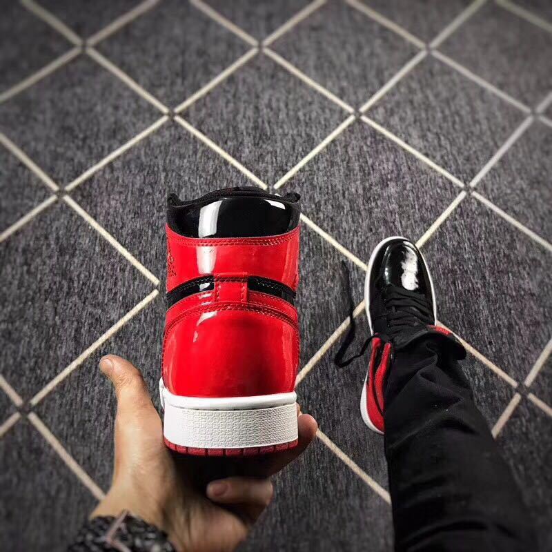 Jordan 1 High Black Red Patent Leather Sneakers