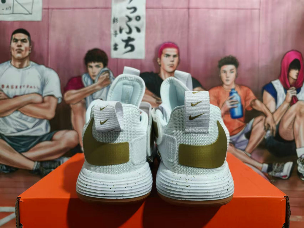 Nike White and Gold Basketball Sneakers