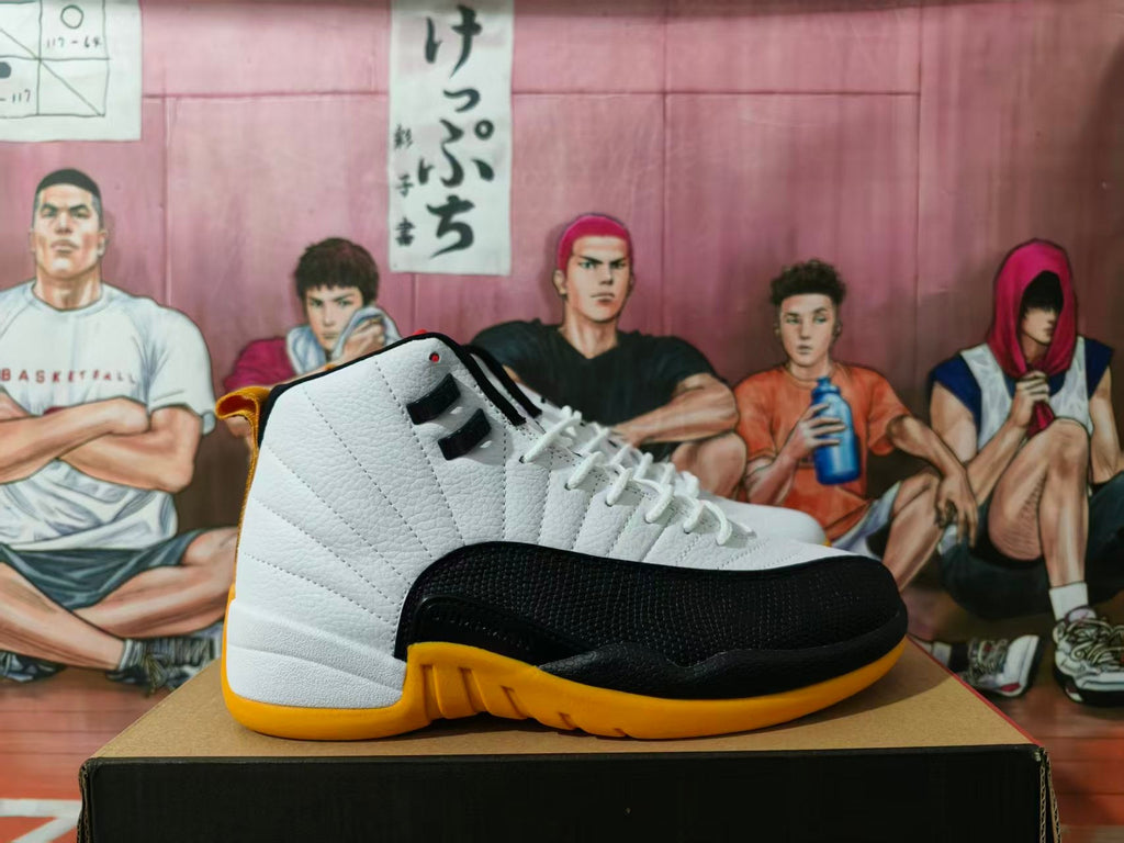 Jordan 12 Basketball Sneakers White Black Yellow