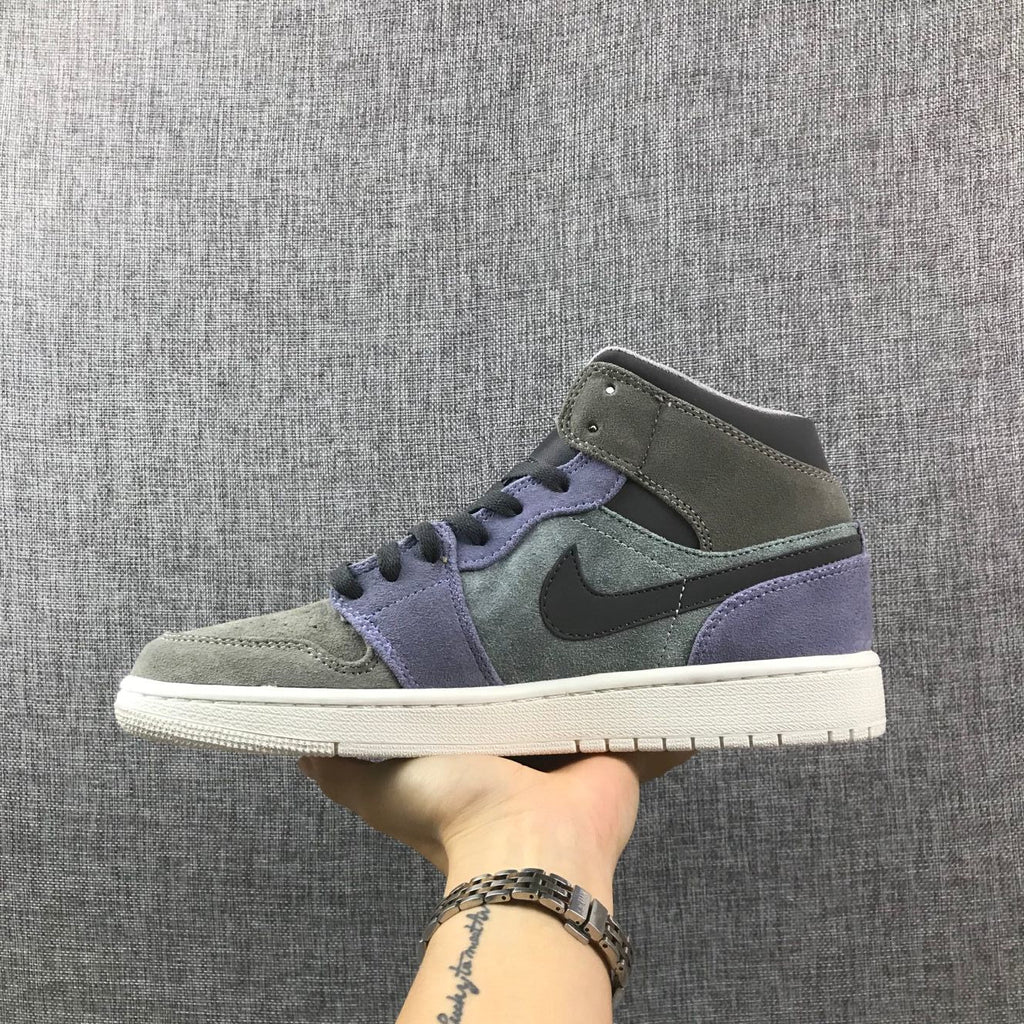 Jordan 1 Mid Gray Purple Sneakers 852842-203