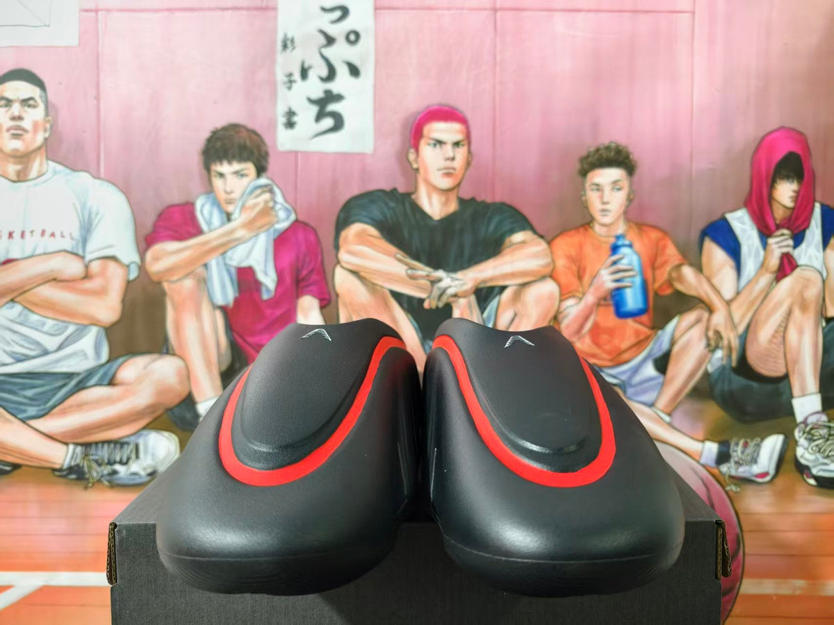 Adidas Black and Red Slip-On Clogs
