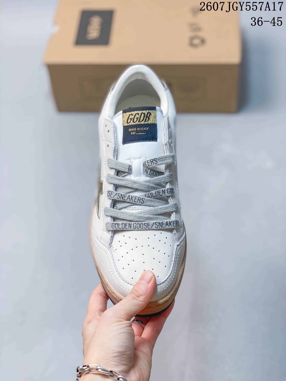 Golden Goose Ball Star White Leather Sneakers with Gold Star