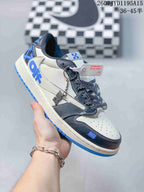 Air Jordan 1 Low OW-Style Sneakers in White, Black and Blue