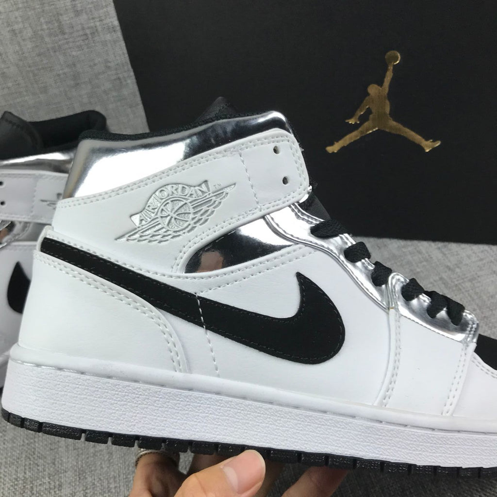 Jordan Air Jordan 1 Mid White Black Metallic Silver Sneakers