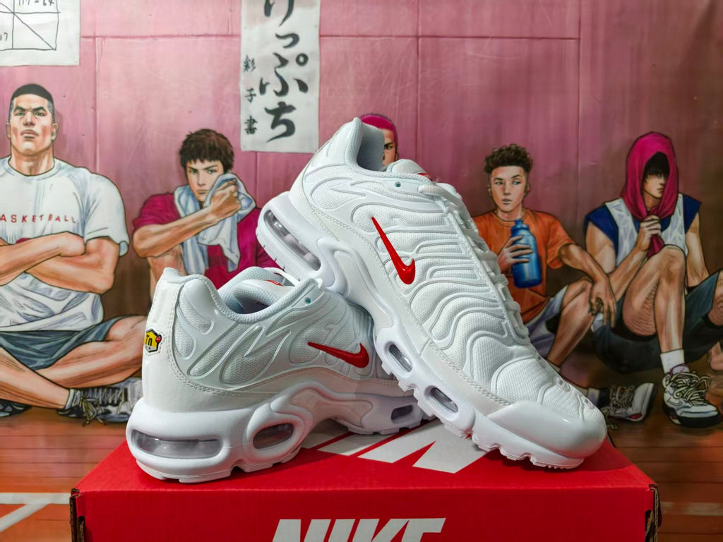 Nike Air Max Plus White and Red Sneakers