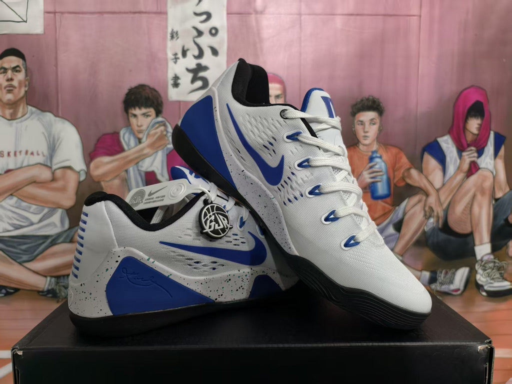 Nike White and Blue Basketball Sneakers