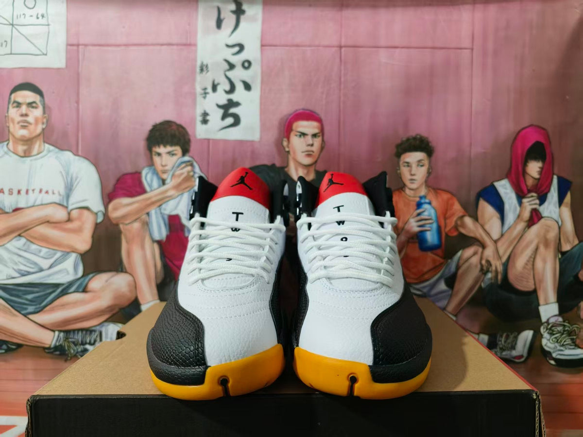 Jordan 12 Retro White Black Yellow High-Top Sneakers