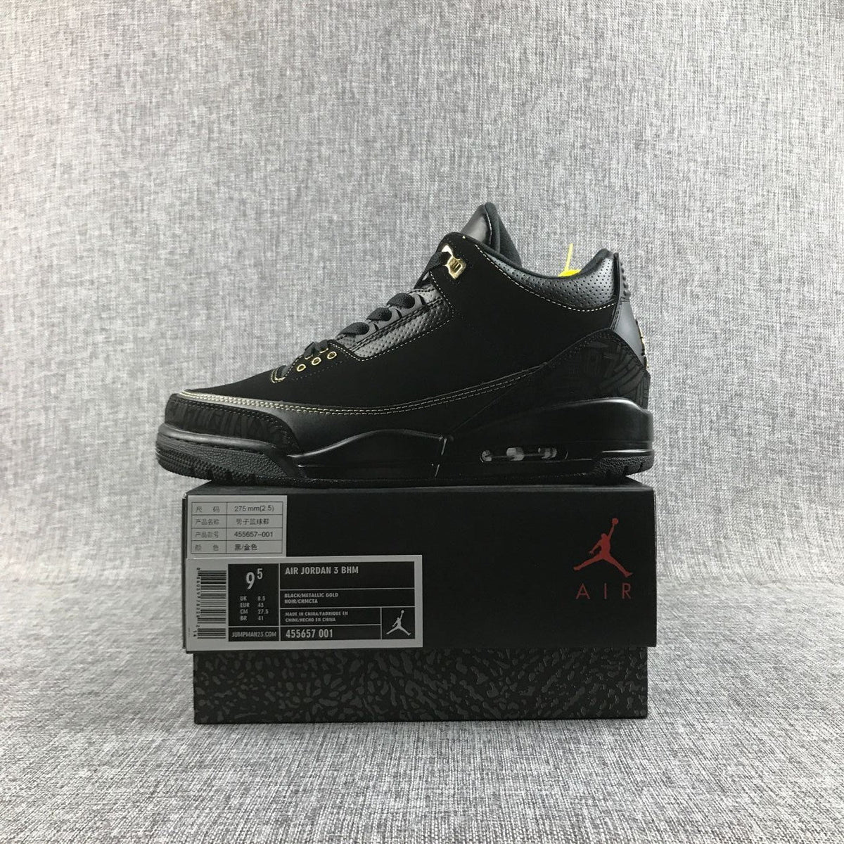 Jordan Air Jordan 3 BHM Black and Metallic Gold Sneakers