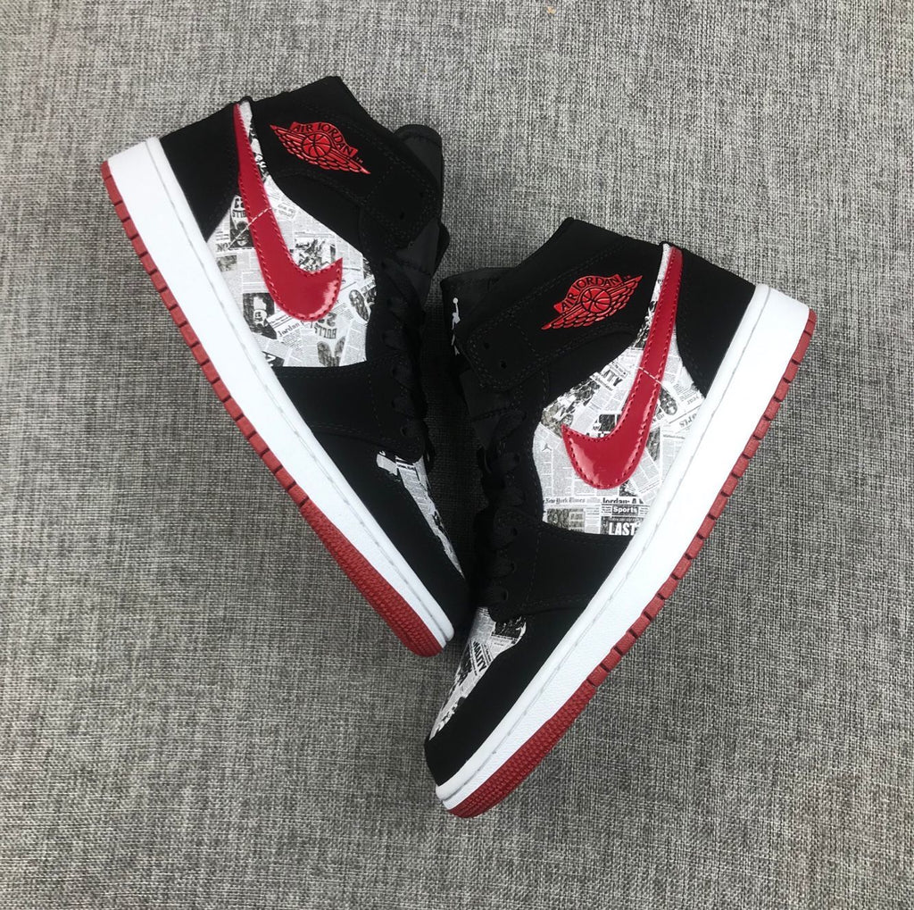 Jordan Air Jordan 1 Mid Black Red Newspaper Print 852542-061