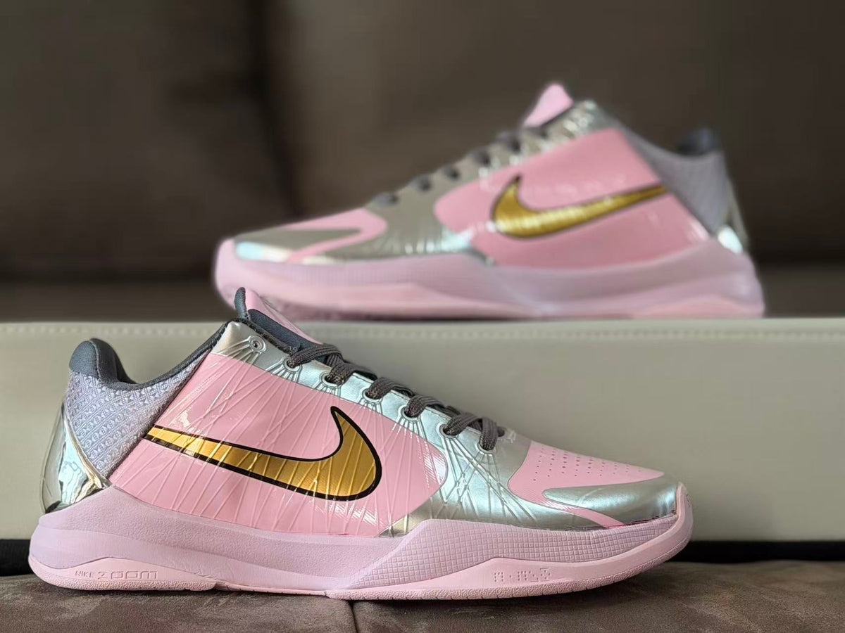 Nike Kobe 5 Low Basketball Shoes Pink Silver Gold