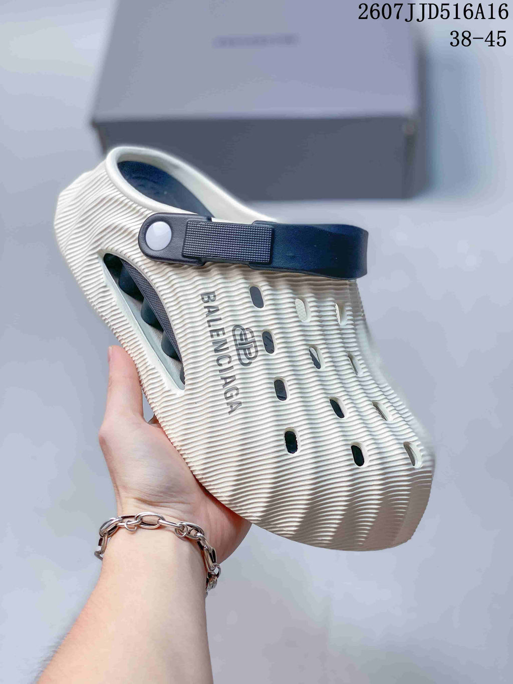 Balenciaga Logo Clogs White and Navy 2607JJD516A16
