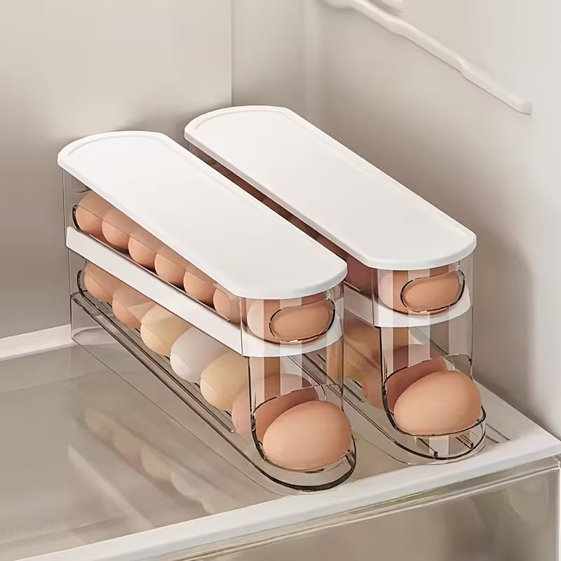 Auto-Sliding Egg Holder Tray Fridge Storage Organizer 14 Eggs