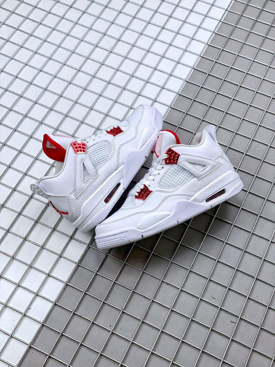 Air Jordan 4 Red Metallic White and Red Sneakers