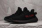 Yeezy 350 V2 Black Sneakers with Red Detail