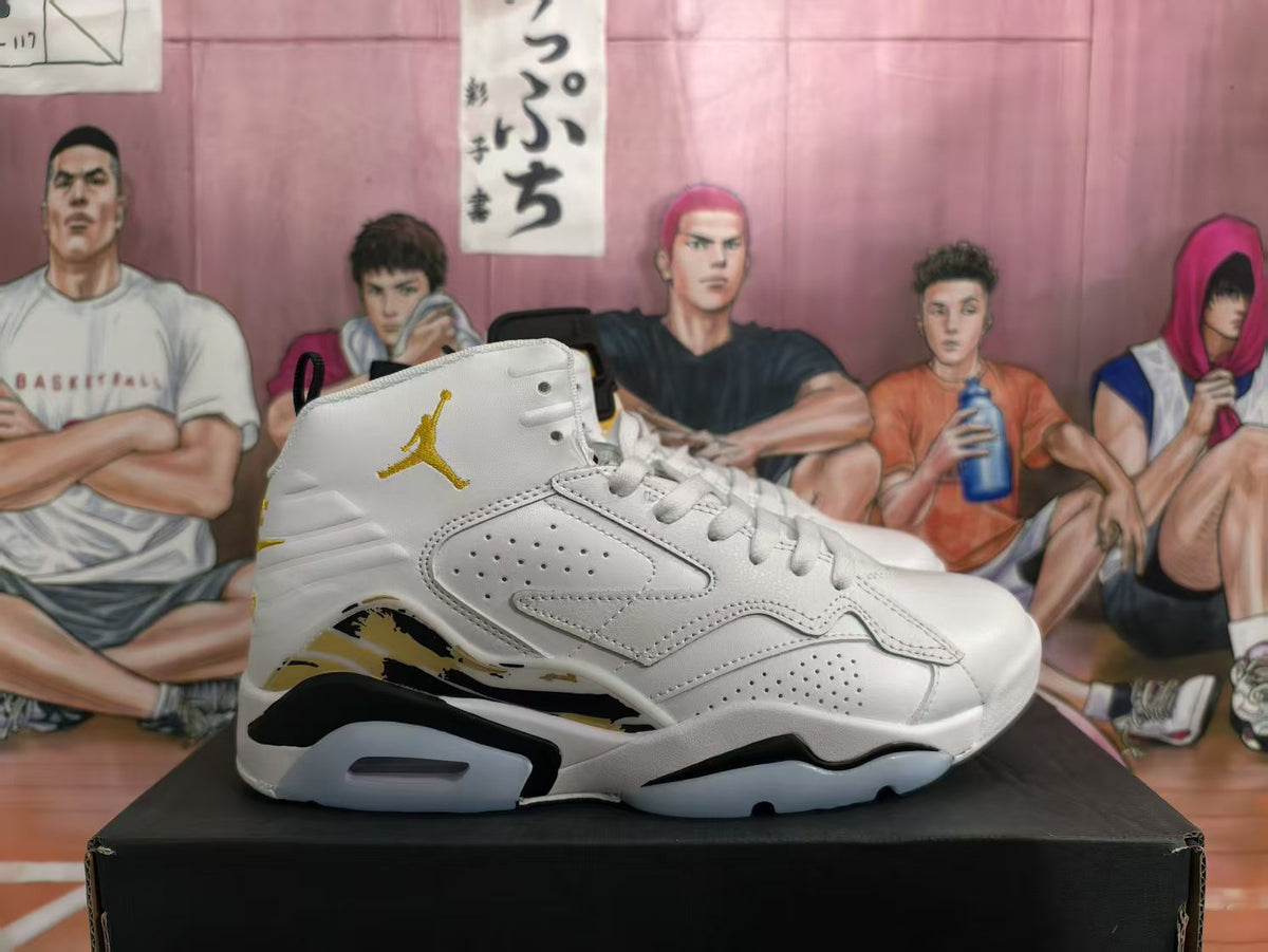 Jordan 6 Retro White and Yellow High-Top Sneakers
