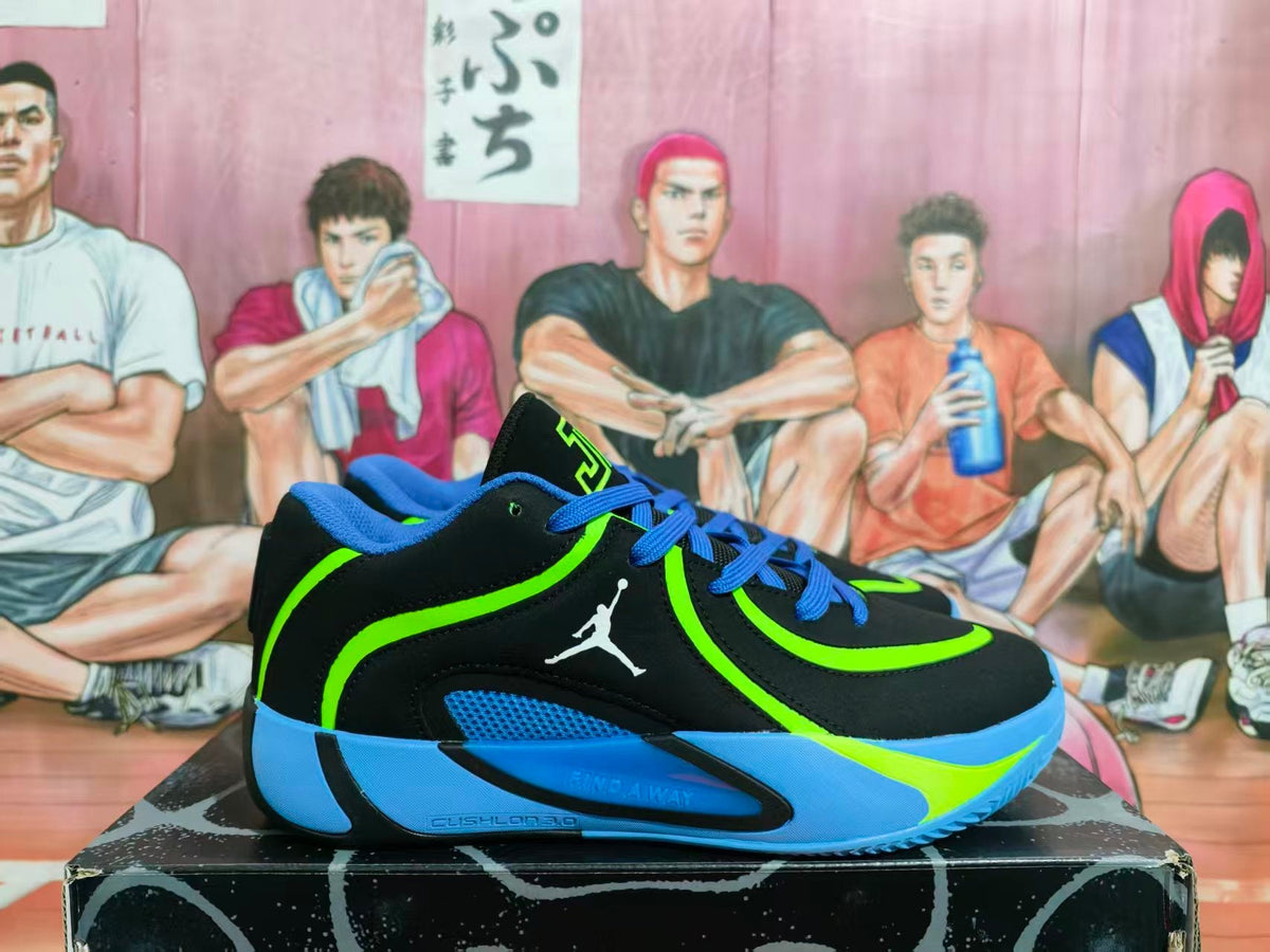 Jordan Basketball Shoes in Black, Blue and Volt Green