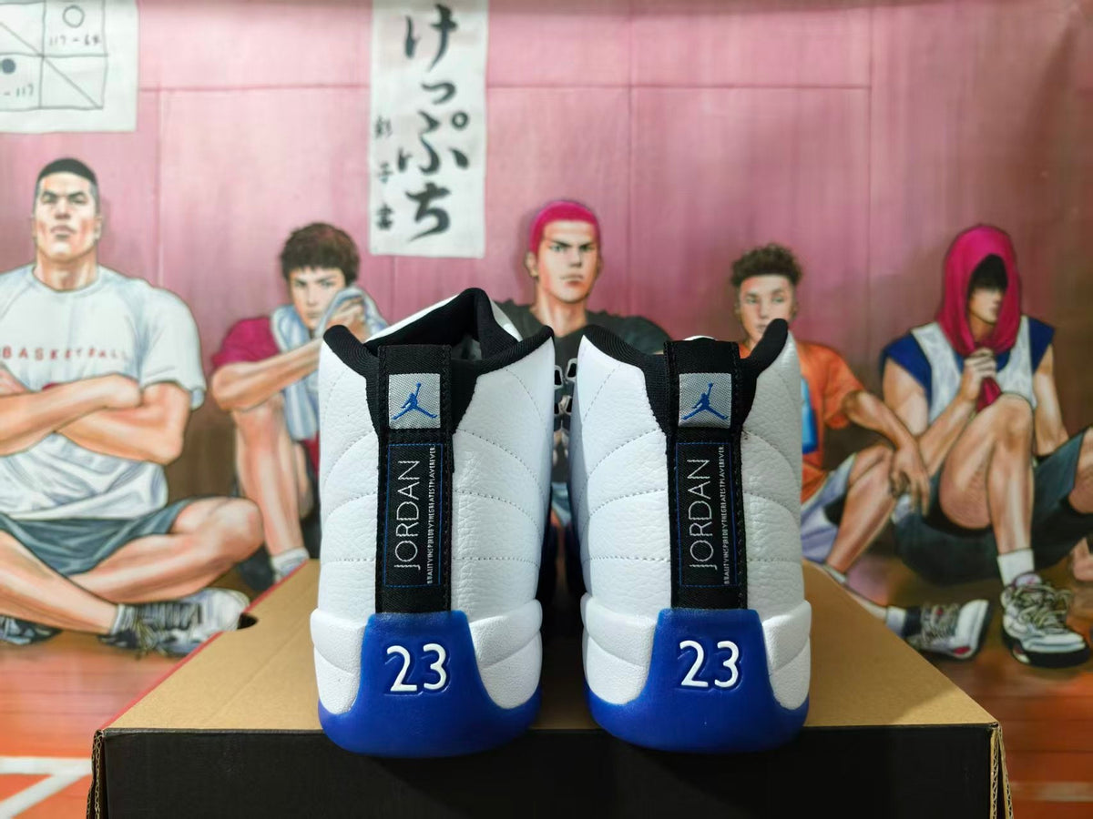 Jordan 12 White Blue Basketball Sneakers