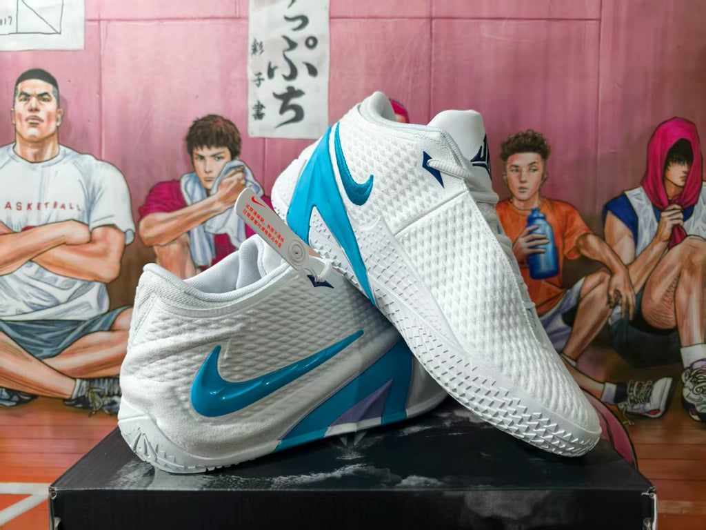 Nike White and Blue Basketball Shoes
