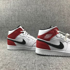 Jordan 1 Mid White Red Black Sneakers 554724-116