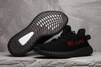 Yeezy 350 V2 Black Sneakers with Red Detail