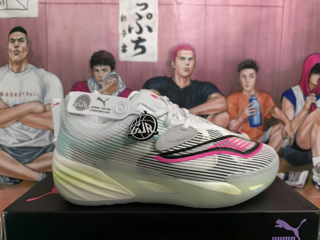 Puma White and Red Basketball Sneakers