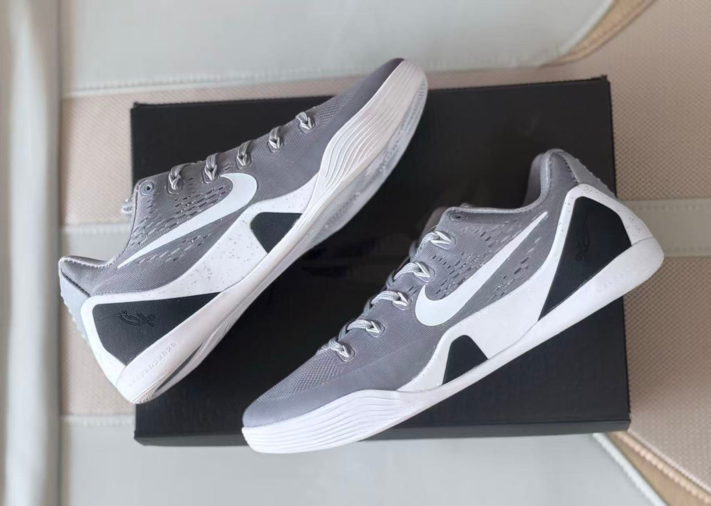 Nike Kobe 9 Low Basketball Shoes, Grey and White