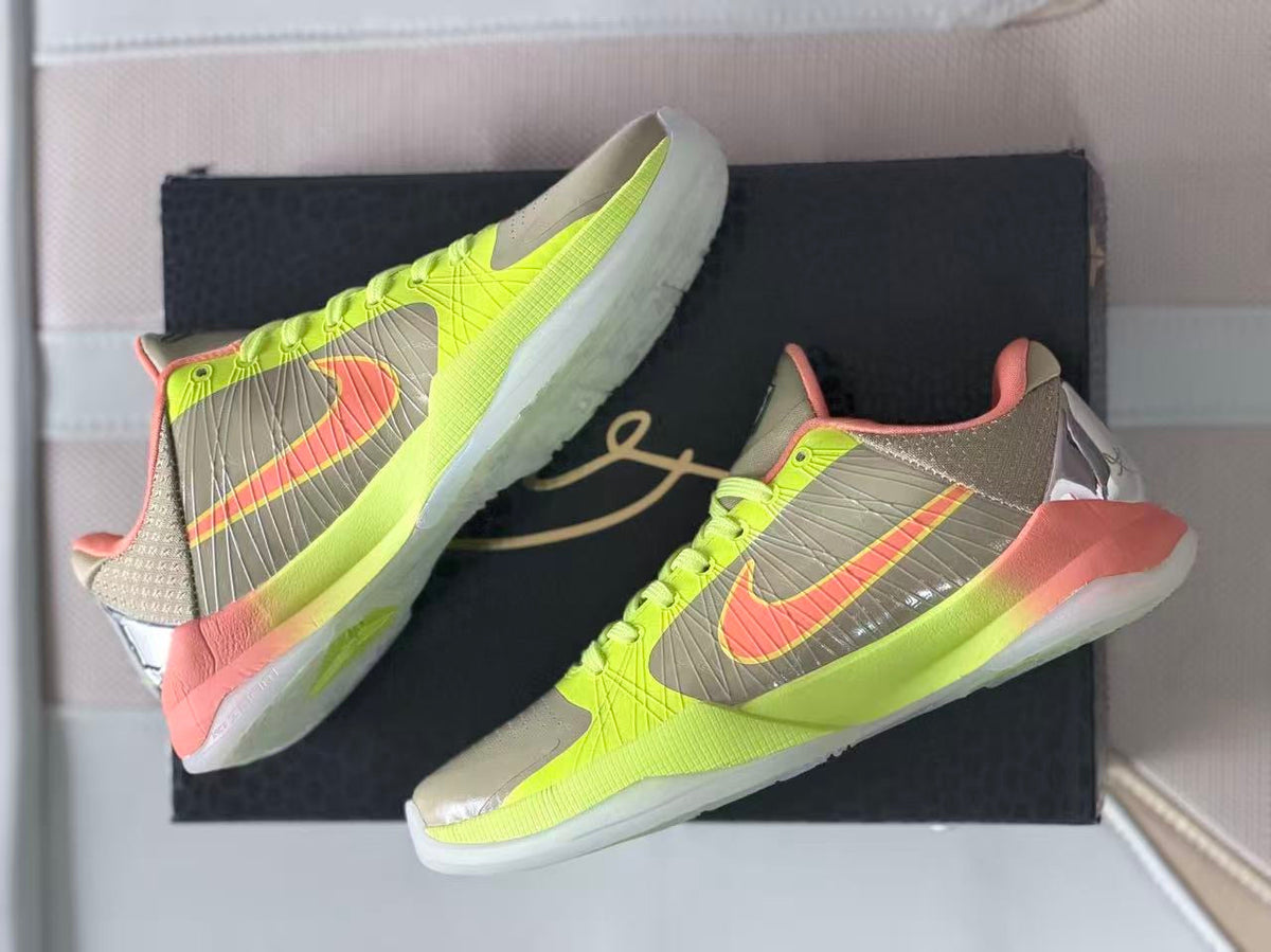 Nike Kobe 5 Basketball Shoes in Volt and Coral