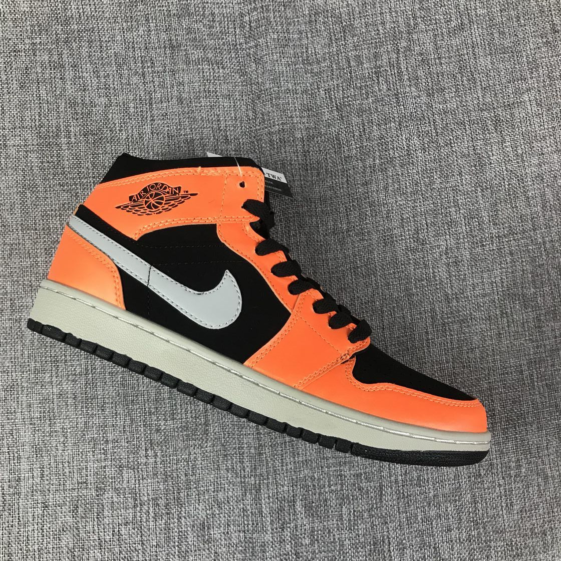 Air Jordan 1 Mid Sneakers in Black, Orange and Grey 554724-062
