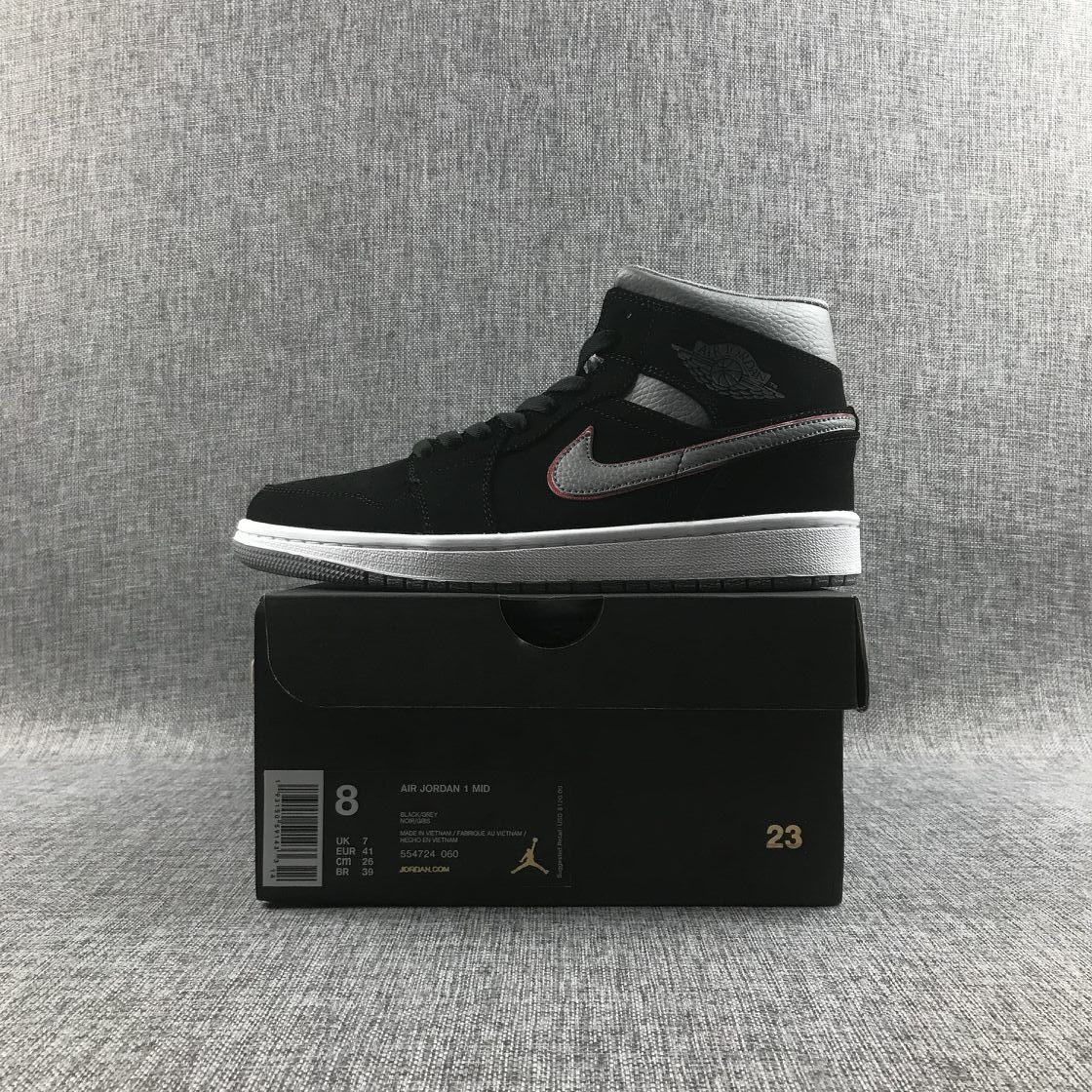 Air Jordan 1 Mid Black Grey Red 554724-060 Sneakers