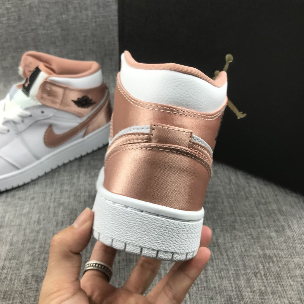 Air Jordan 1 Mid Rose Gold White Sneakers 555112-190