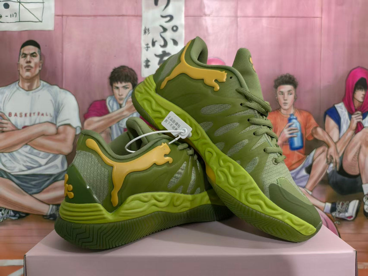 Green Basketball Sneakers with Sculpted Sole