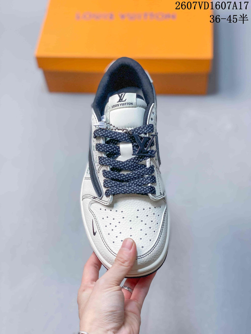 Jordan 1 Low White Navy Monogram Sneakers