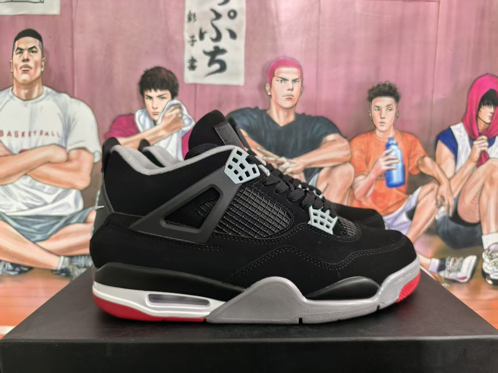 Jordan 4 Black Cement Sneakers Black Grey Red