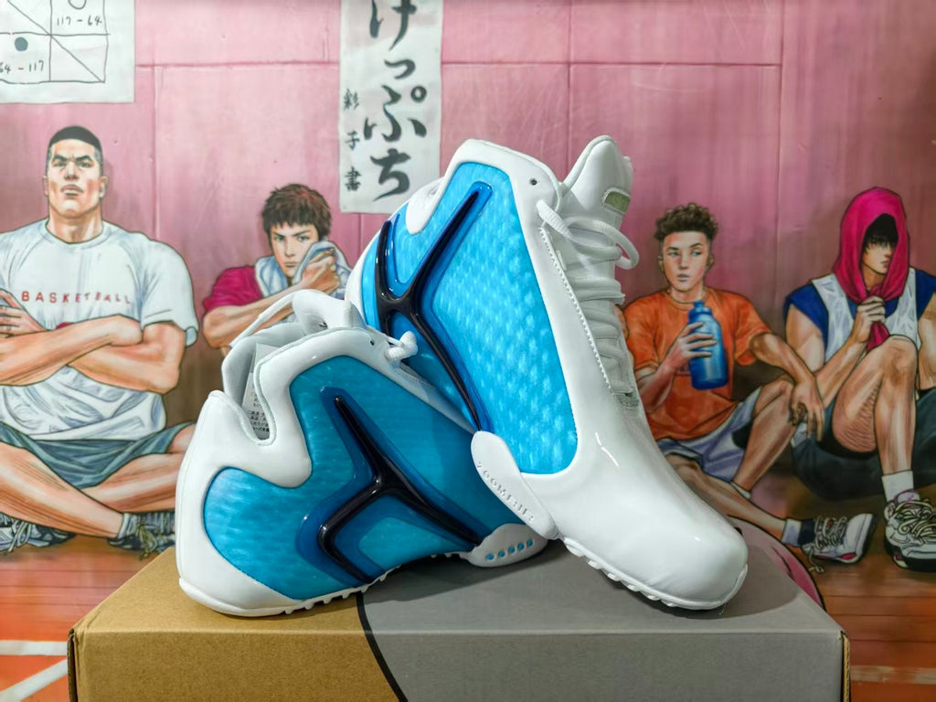 Nike White and Blue Basketball Sneakers