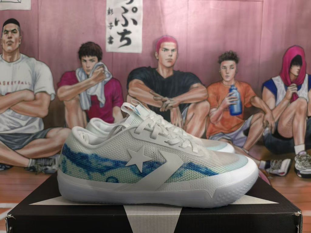 White and Blue Star-Logo Sneakers