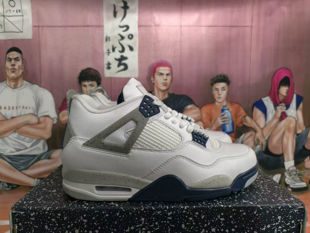 Jordan 4 Sneakers White and Dark Blue