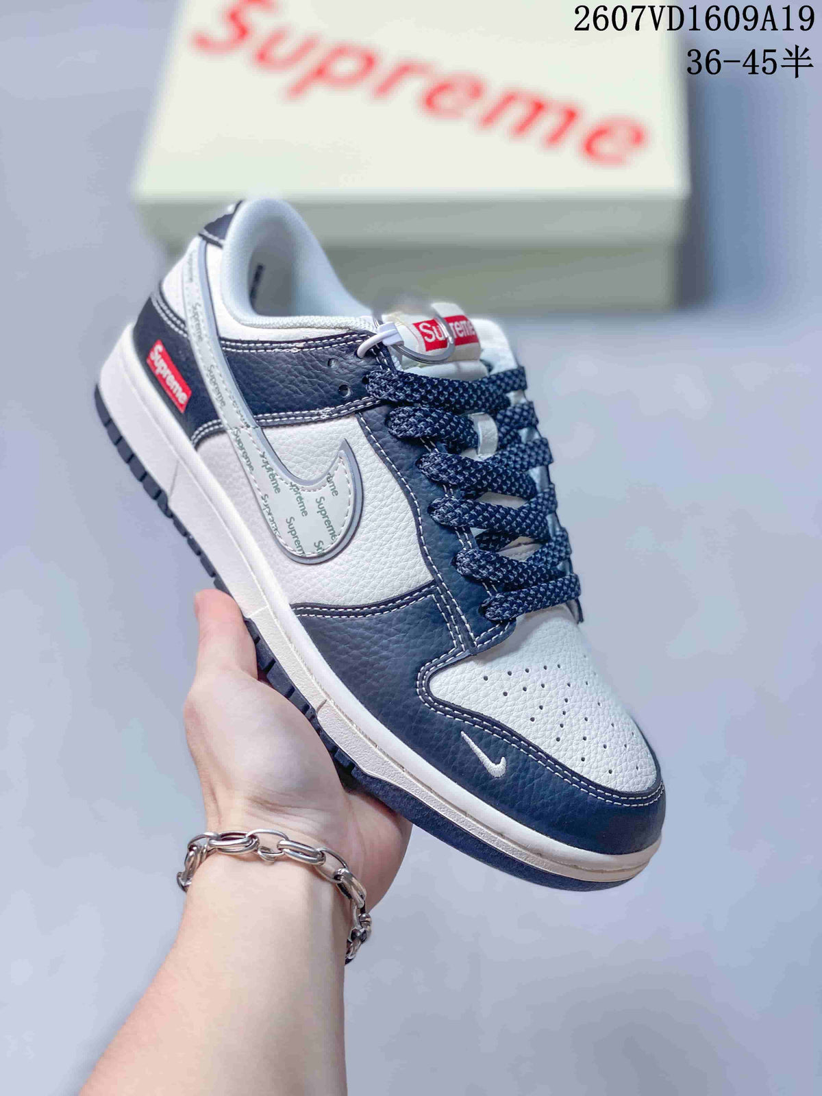 Nike Dunk Low Retro Custom Sneakers White and Navy