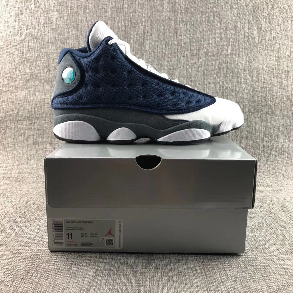 Air Jordan 13 Flint Navy Blue and White Sneakers