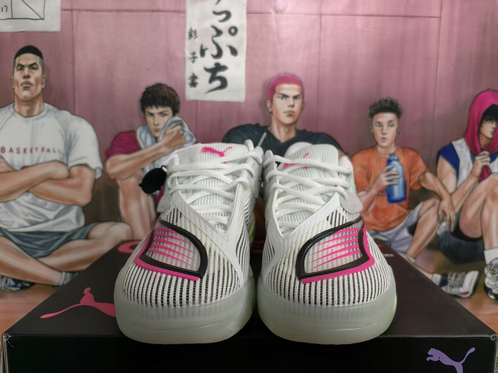 Puma White and Red Basketball Sneakers