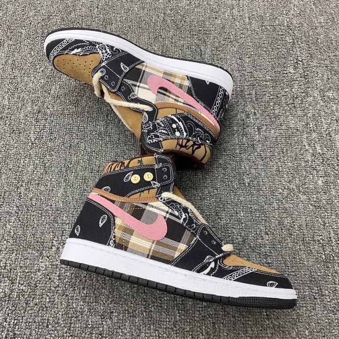 Jordan 1 Mid Paisley Sneakers Black Brown Pink
