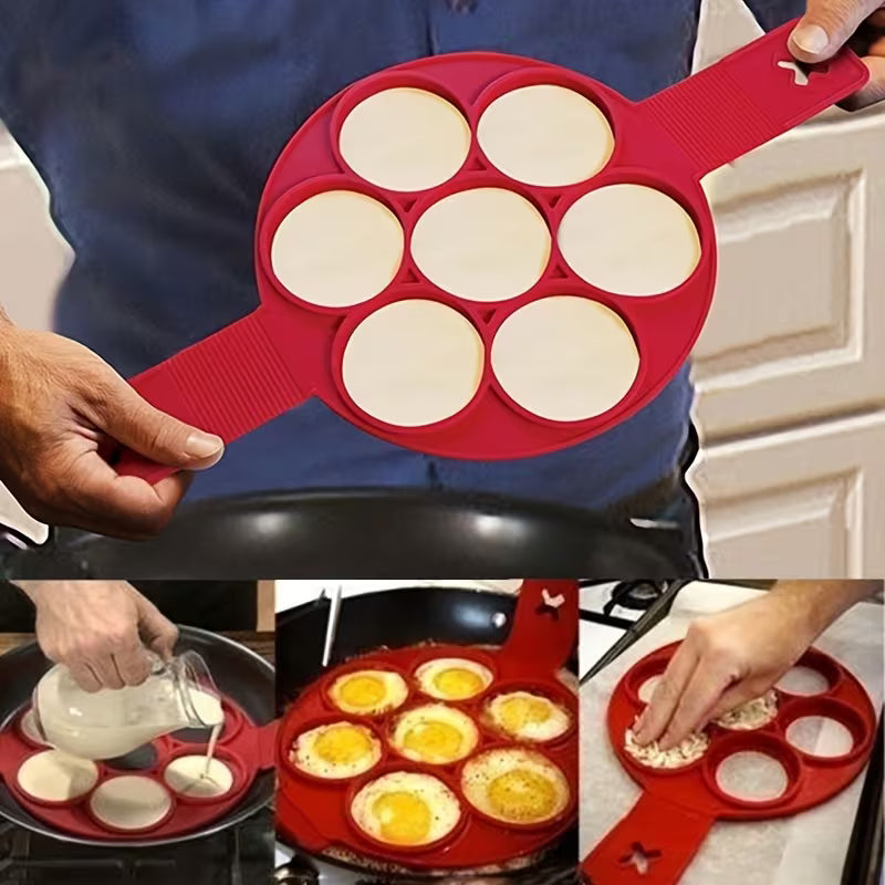 Silicone Non-Stick 6-Round Pancake Mold Red Cooking Tool