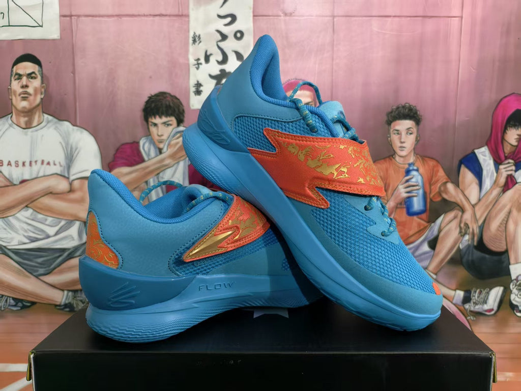 Blue Basketball Sneakers with Dragon Print Detail