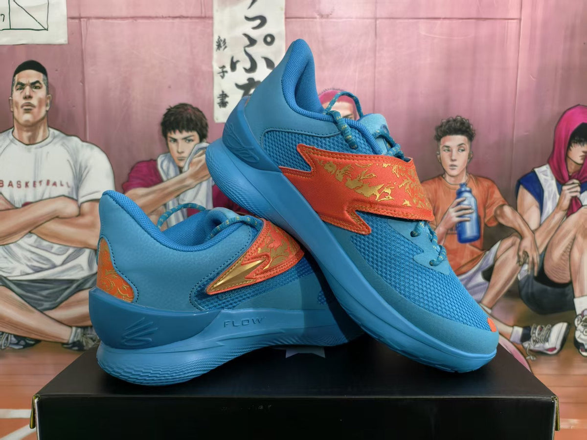 Blue Basketball Sneakers with Dragon Print Detail