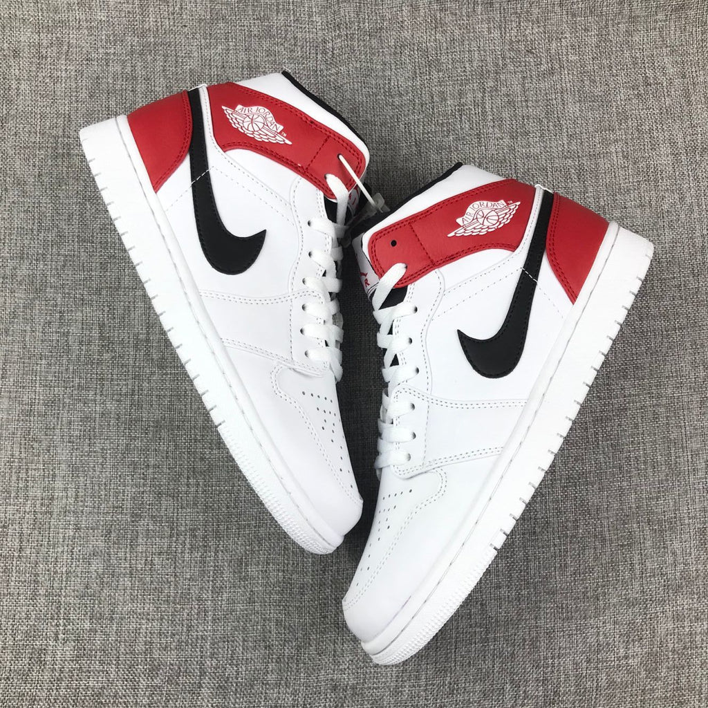 Jordan 1 Mid White Red Black Sneakers 554724-116