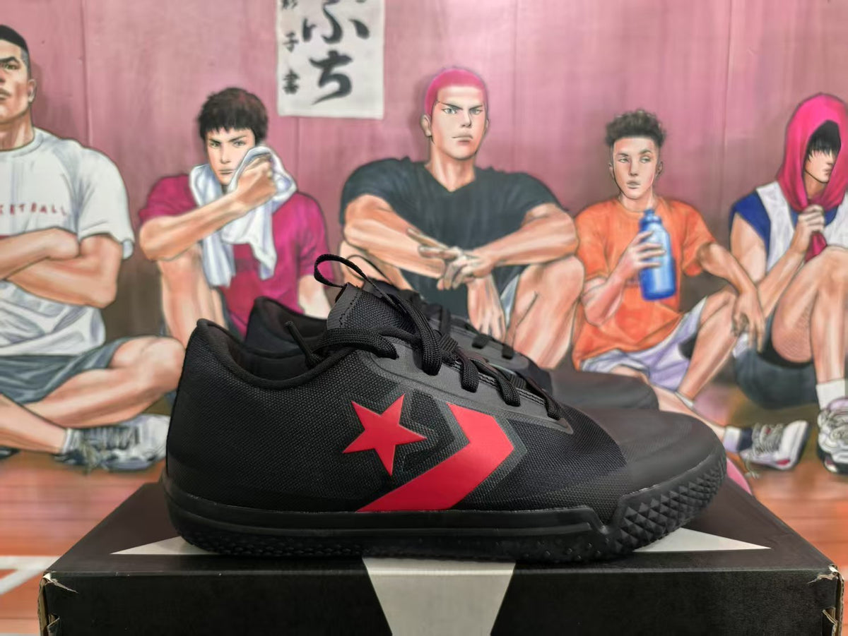 Black and Red Star Chevron Low-Top Sneakers