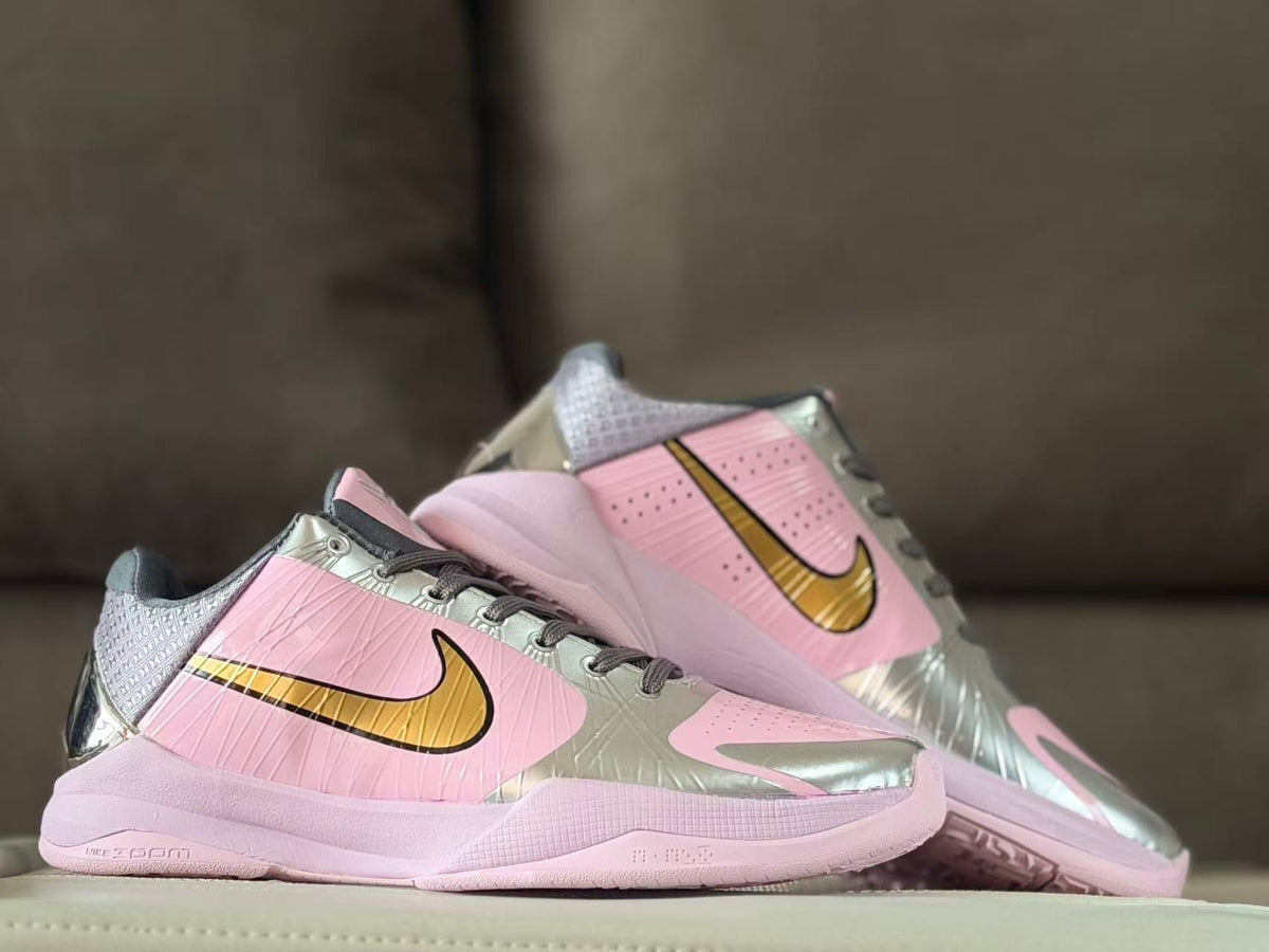 Nike Kobe 5 Low Basketball Shoes Pink Silver Gold