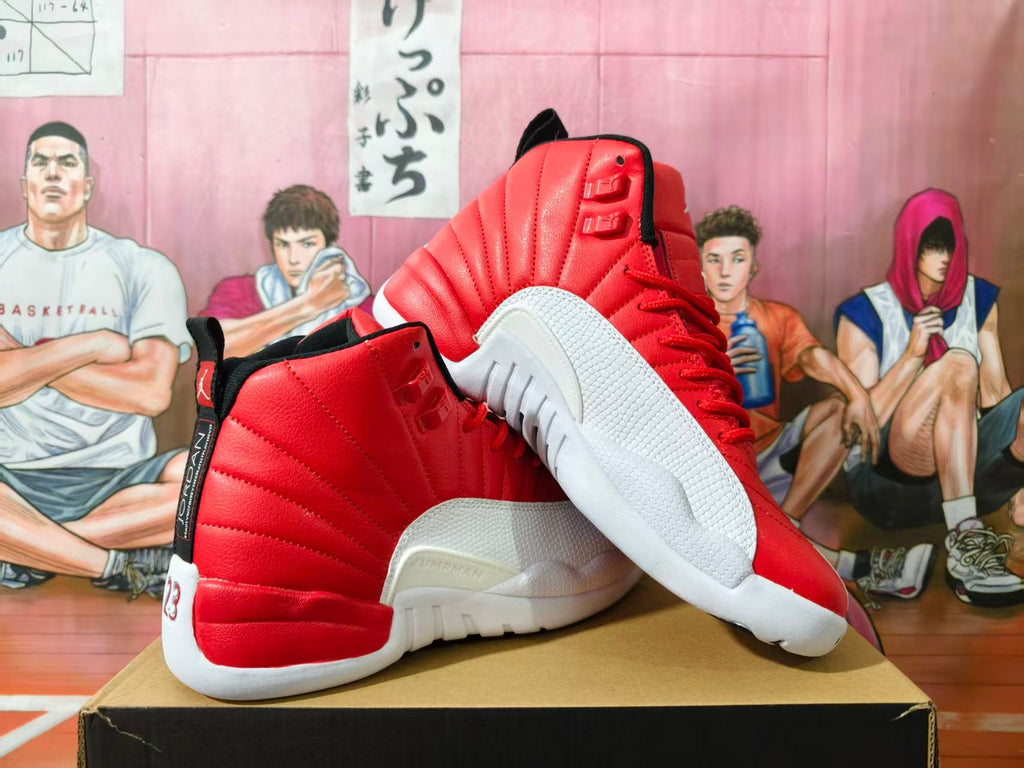 Jordan 12 Red and White High-Top Sneakers