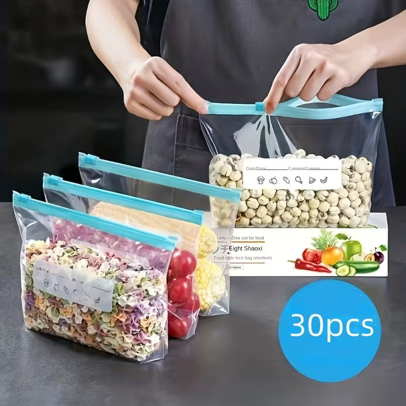 Food Storage Bags 10/20/30pcs – Leakproof Reusable Freezer Bags for Fresh Produce, Fruits, Vegetables, Grains & Meat – Food Grade Airtight Seal Kitchen Bags
